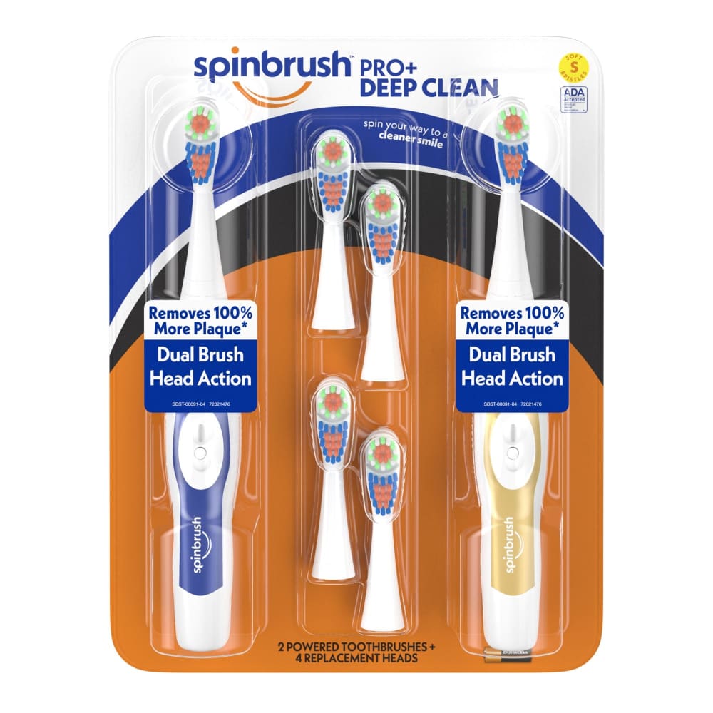 Spinbrush PRO+ Deep Clean Soft Battery Powered Toothbrush 2 Brushes and 4 Refill Heads - Spinbrush
