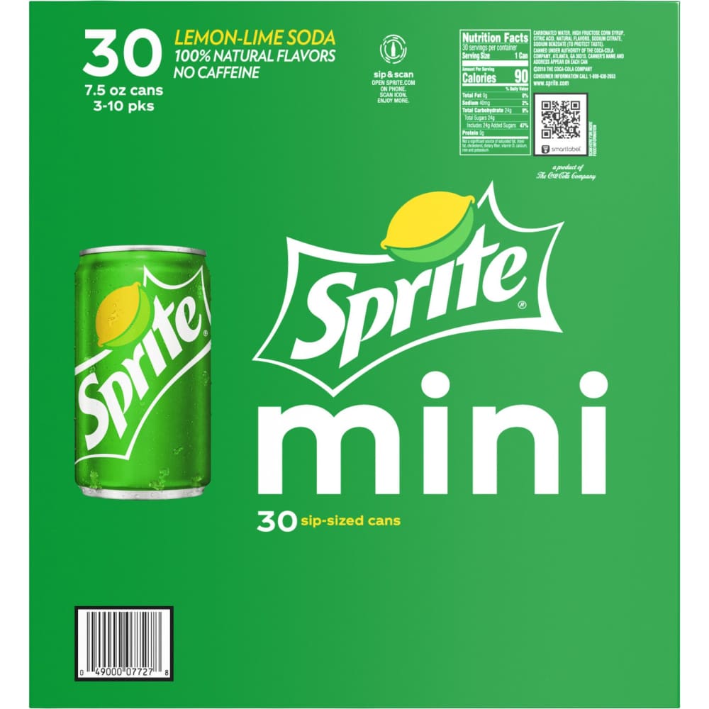 Sprite Mini Cans 30 pk./7.5 oz. - Home/Grocery Household & Pet/Beverages/Soda & Pop/ - Sprite