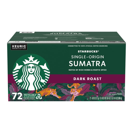 Starbucks Sumatra Dark Roast K-Cup Pods 72 ct. - Home/Grocery Household & Pet/Coffee Tea & Creamer/Coffee/ - Starbucks