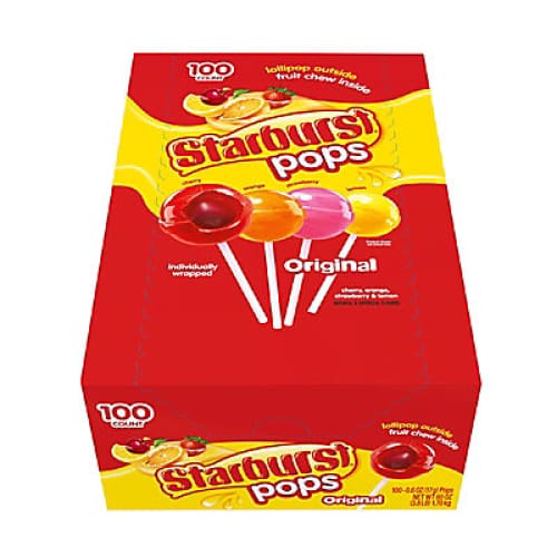 Starburst Pops Fruit Chew Filled Lollipops Variety Pack 100 ct. - Home/Grocery/Candy/Gummy Hard & Chewy Candy/ - Starburst