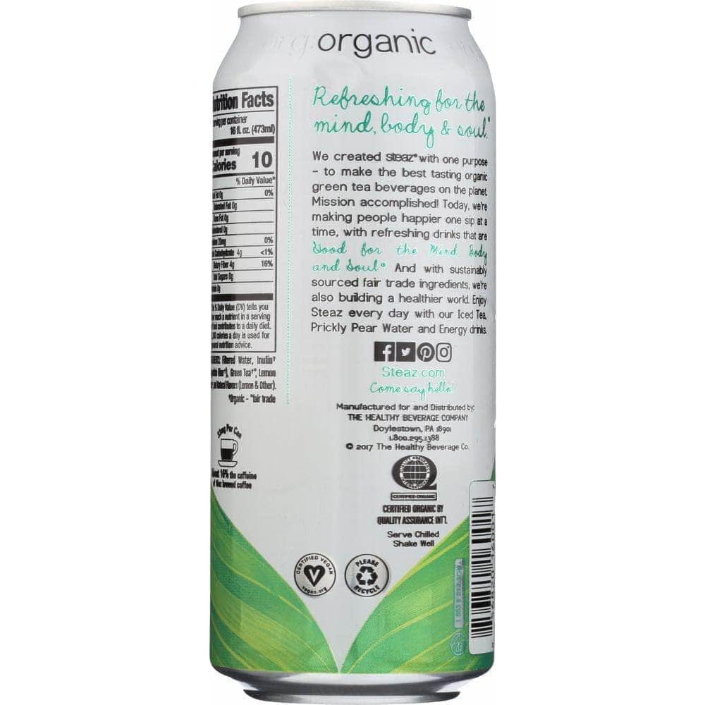 Steaz Steaz Organic Iced Green Tea Unsweetened with Lemon, 16 oz