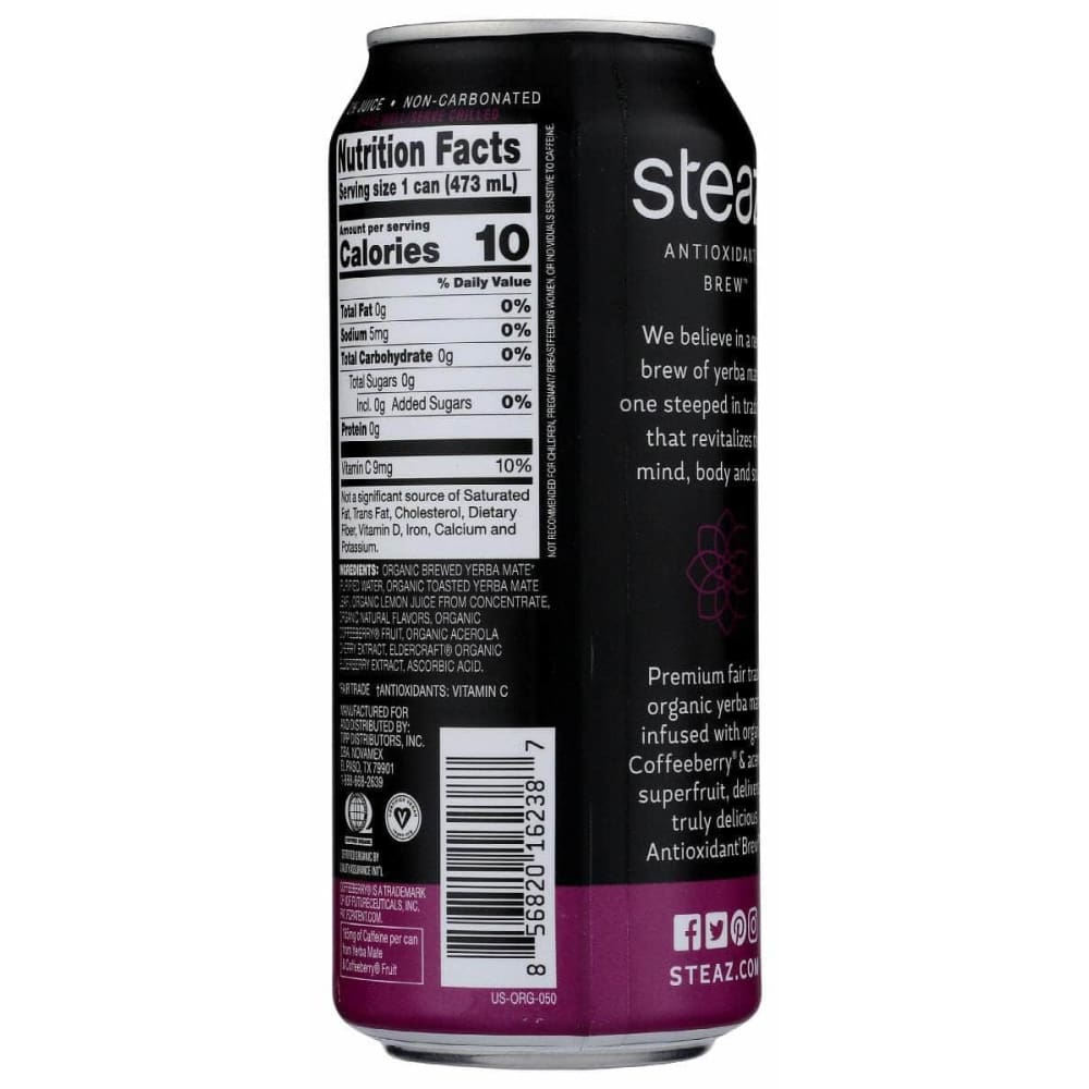 STEAZ Grocery > Beverages > Coffee, Tea & Hot Cocoa STEAZ: Unsweetened Elderberry Yerba Mate, 16 oz