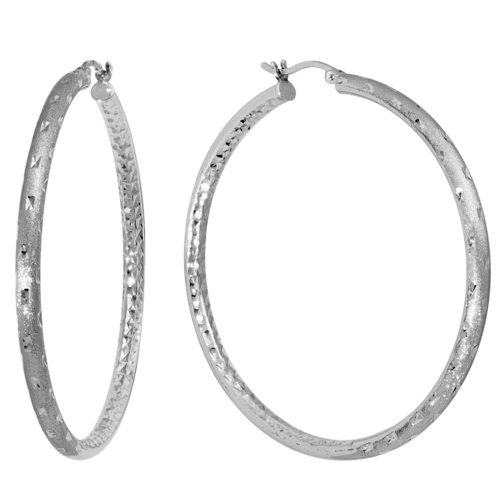 Sterling Silver 56mm Diamond Cut Click-Top Hoop Earrings - Silver Earrings - Sterling