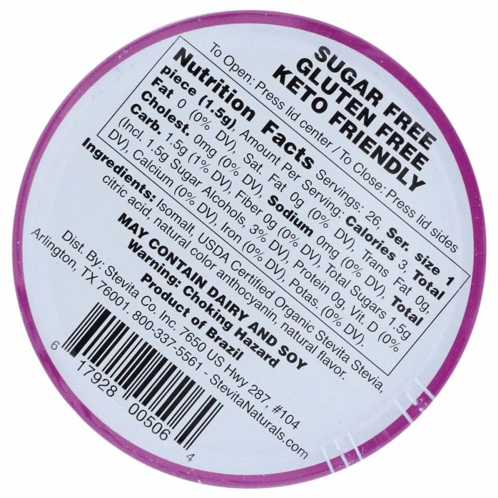 STEVITA Grocery > Chocolate, Desserts and Sweets > Candy STEVITA: Glorious Grape Hard Candy Sugar Free, 1.4 oz