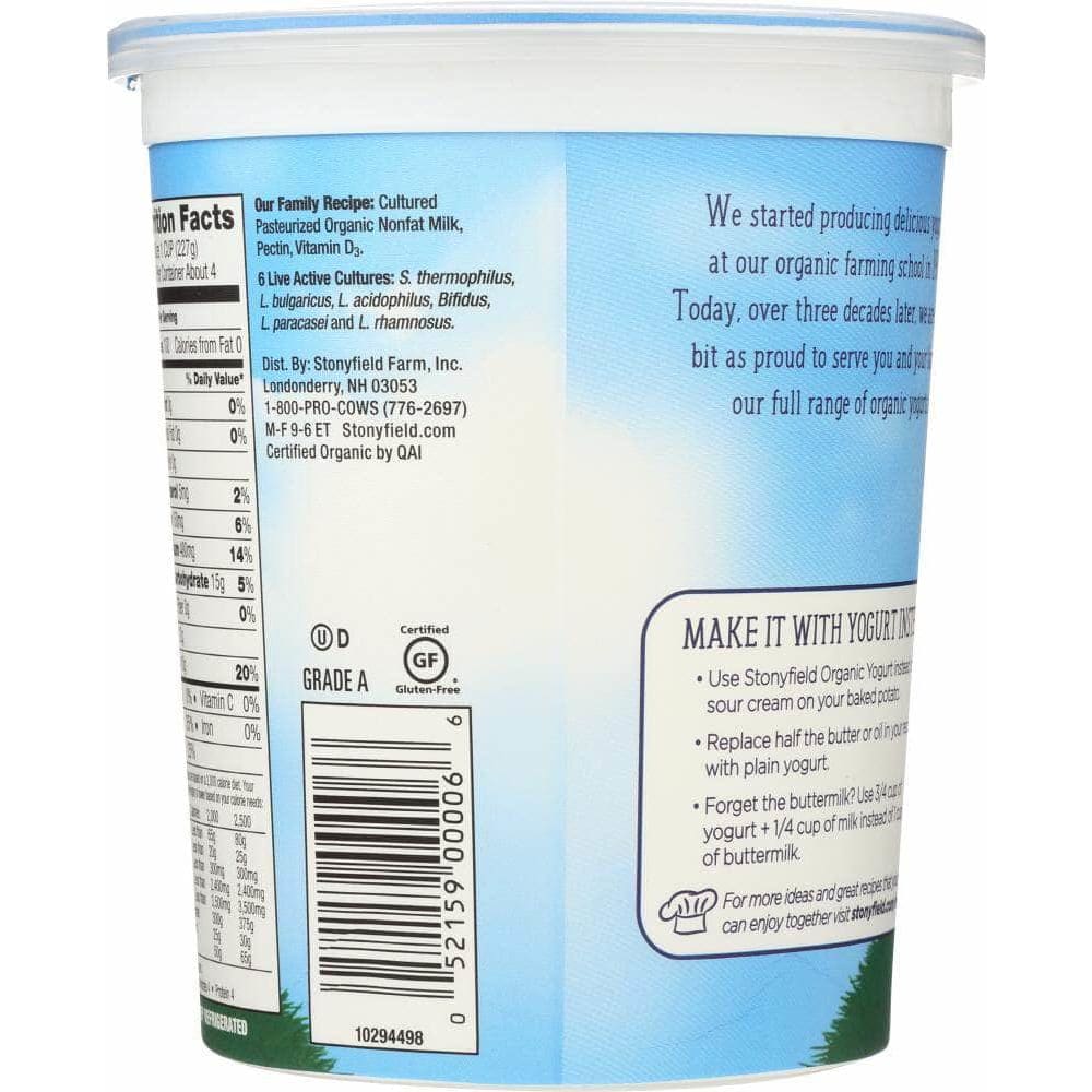 Stonyfield Organic Stonyfield Organic Fat Free Plain Yogurt, 32 oz