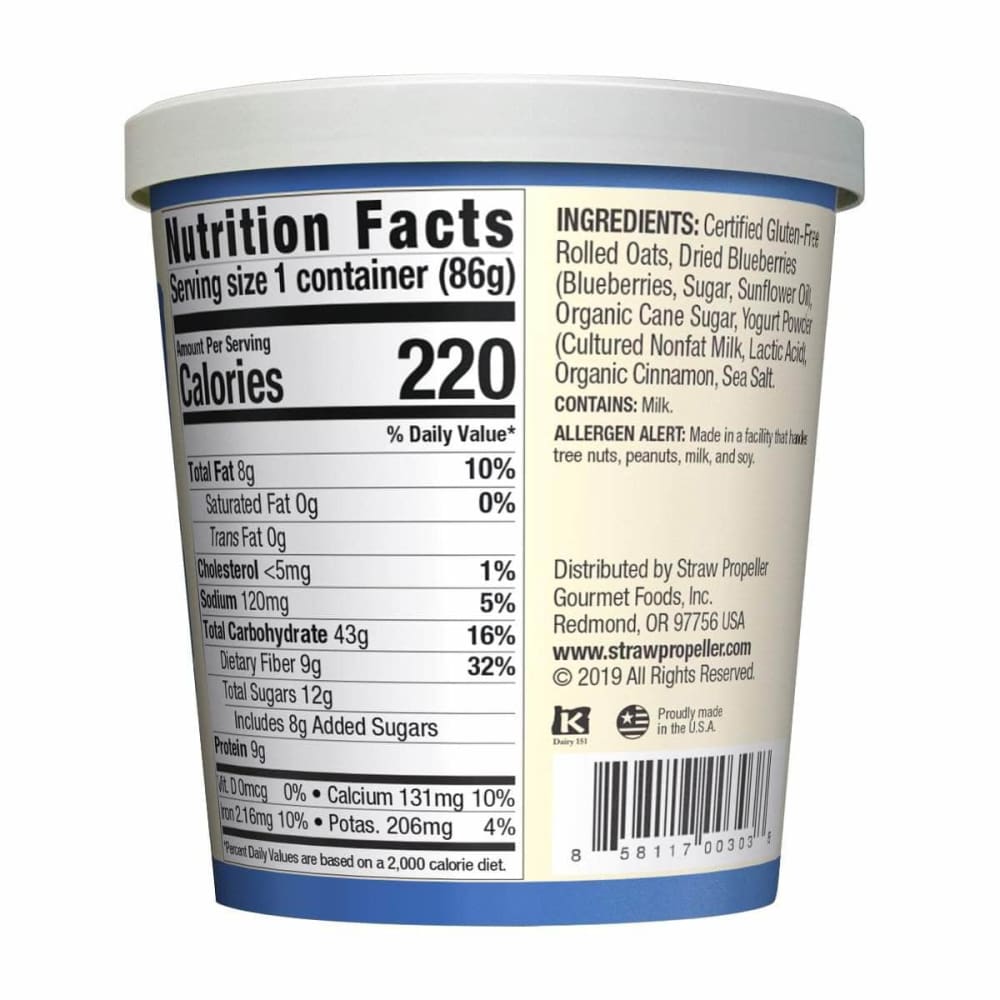 STRAW PROPELLER Straw Propeller Oatmeal Cup Blubry, 3 Oz