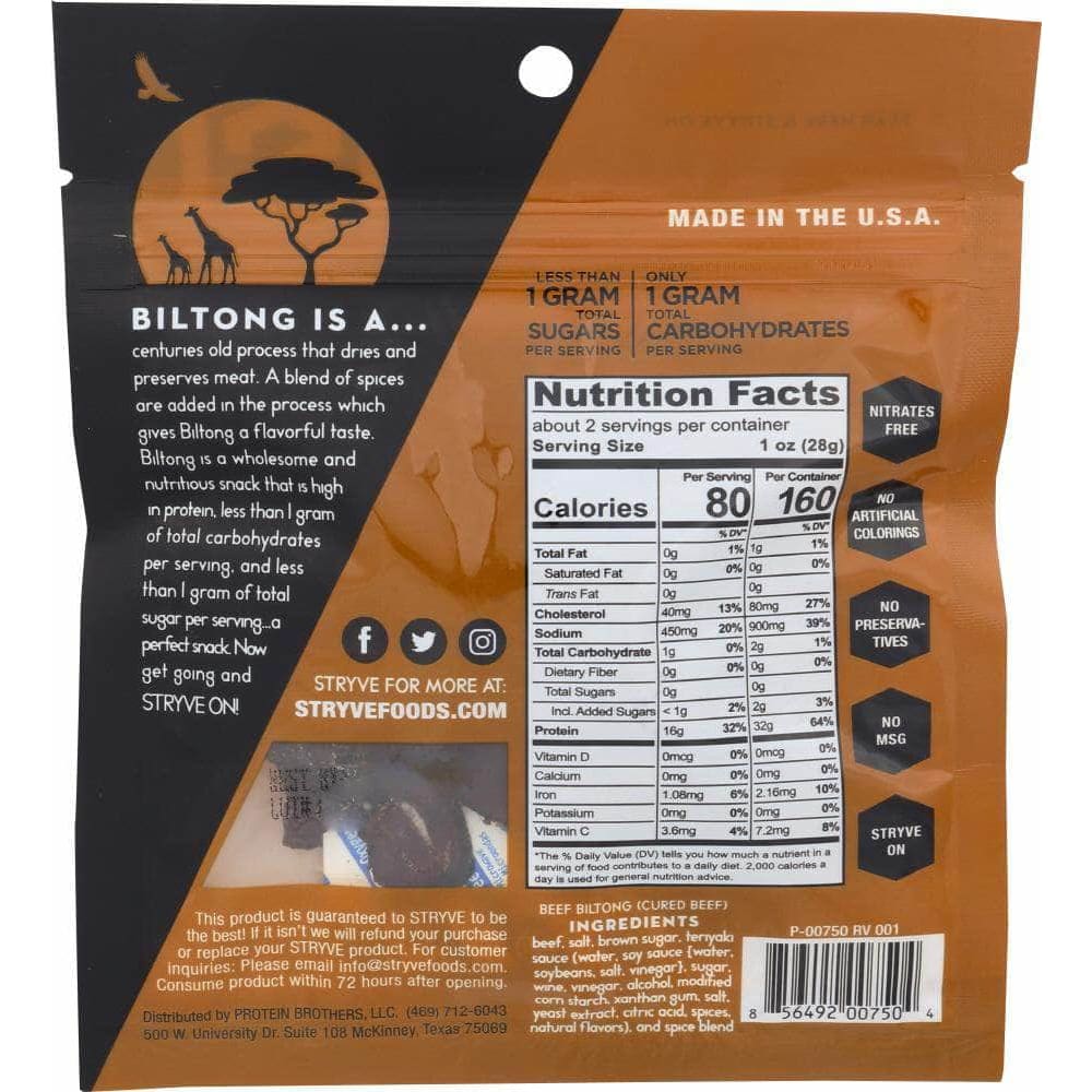 Stryve Protein Snacks Stryve Protein Snacks Beef Biltong Teriyaki, 2.25 oz