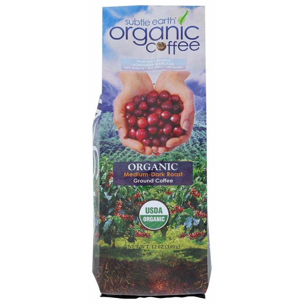 SUBTLE EARTH ORGANIC Grocery > Beverages > Coffee, Tea & Hot Cocoa SUBTLE EARTH ORGANIC: Medium-Dark Roast Ground Coffee, 12 oz
