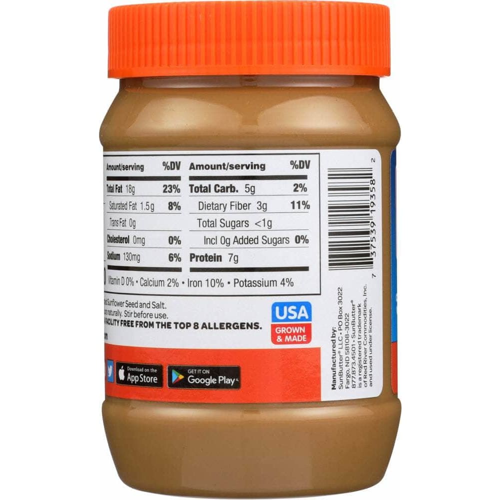 Sunbutter Natural Sun Butter No Sugar Added Natural Sunflower Seed Spread, 16 oz