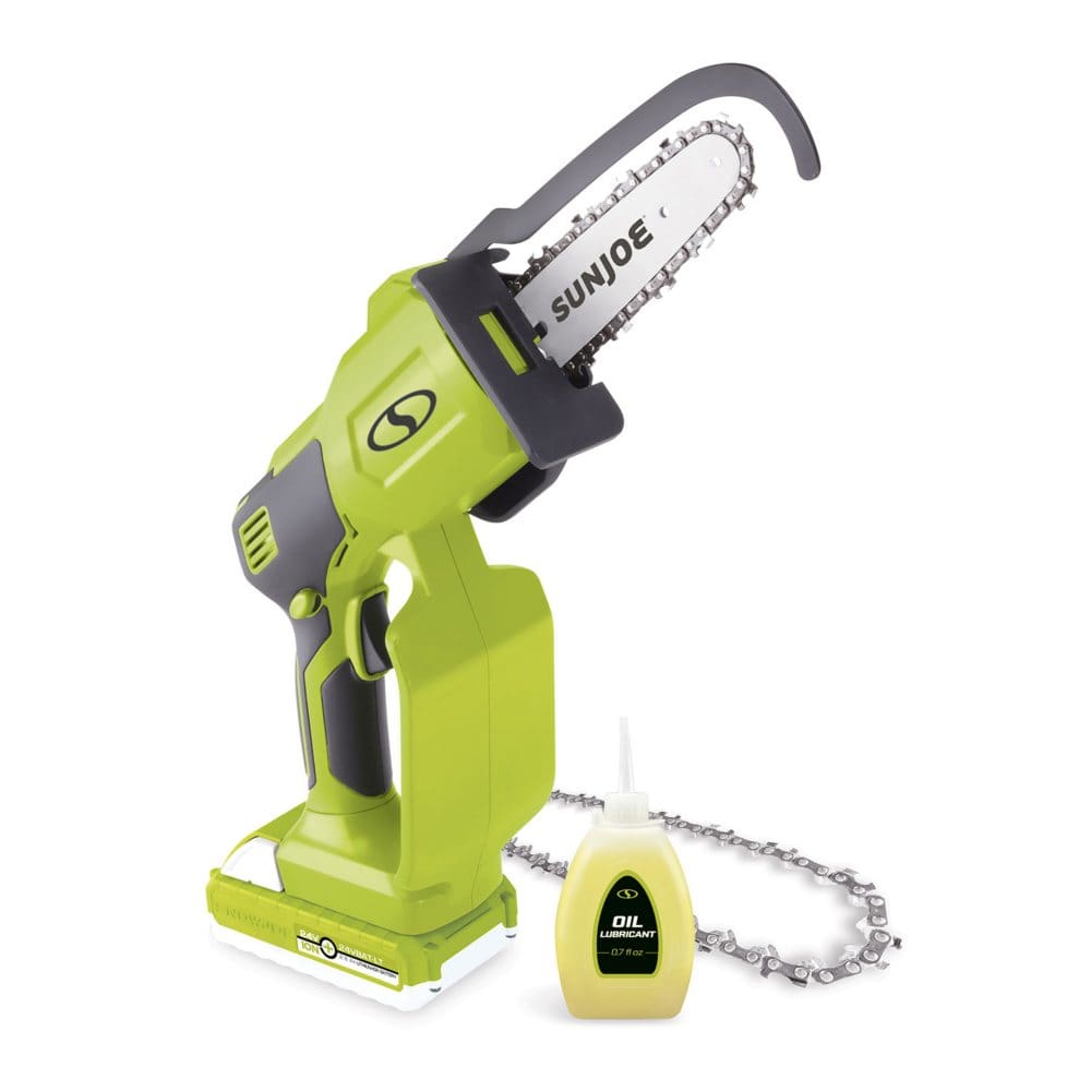 Sun Joe 24V One-Handed Chain Saw Kit W/ Bonus Chain 2.5-Ah Battery & Charger - Chainsaws - Sun