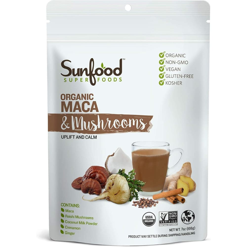 SUNFOOD SUPERFOODS: Maca & Mushroom Powder Organic 7 oz - SUNFOOD SUPERFOODS