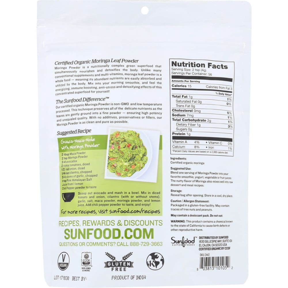 SUNFOOD SUPERFOODS: Moringa Pwdr Org 8 oz - Vitamins & Supplements > Food Supplements - Sunfood Superfoods