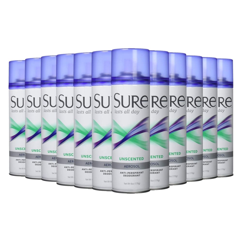 Sure Aerosol Unscented 6 oz Anti-Perspirant & Deodorant Spray - 12 Pack - Deodorant & Anti-Perspirant - Sure