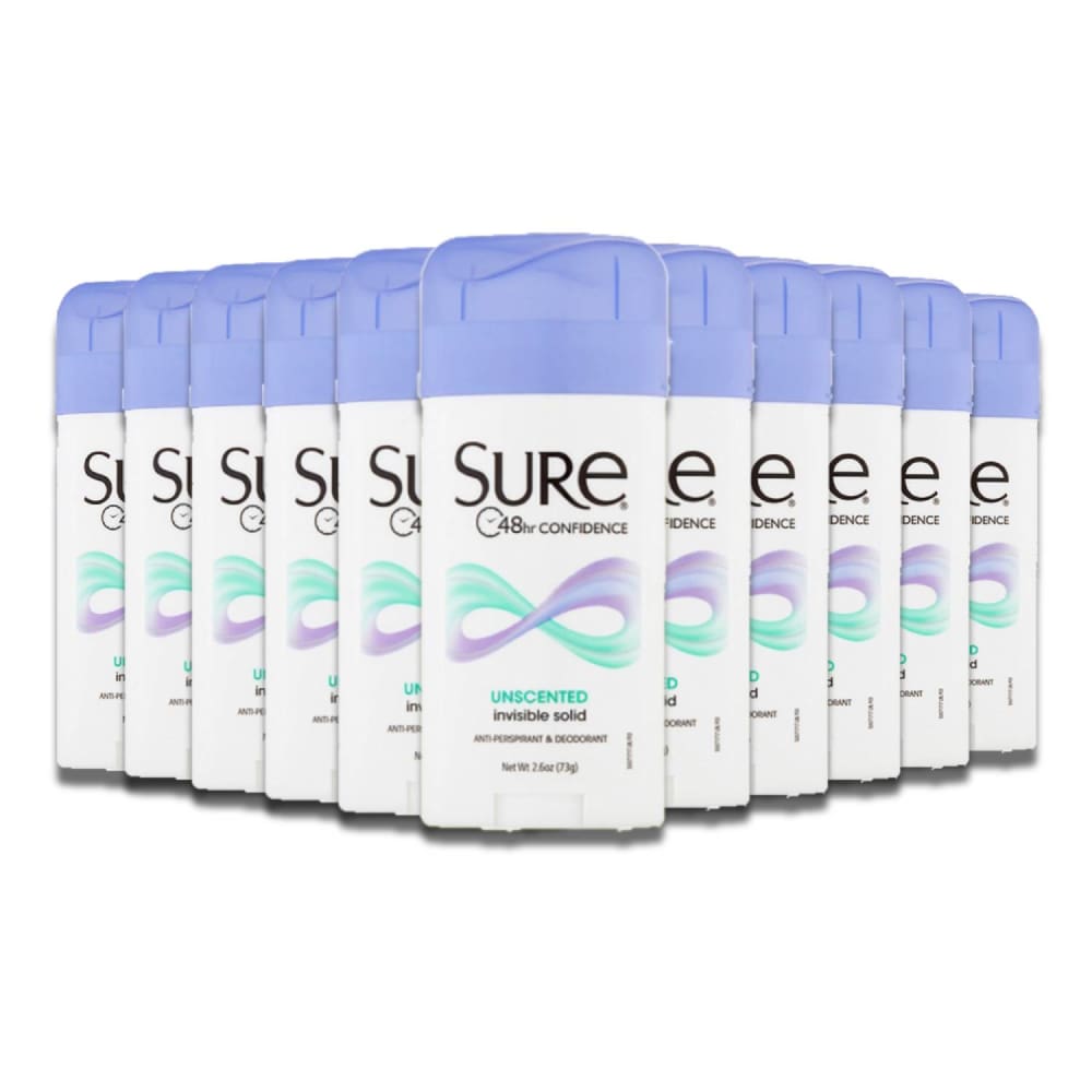 Sure Invisible Solid Anti-Perspirant and Deodorant Unscented - 2.6 oz ea - 12 Pack - Deodorant & Anti-Perspirant - Sure