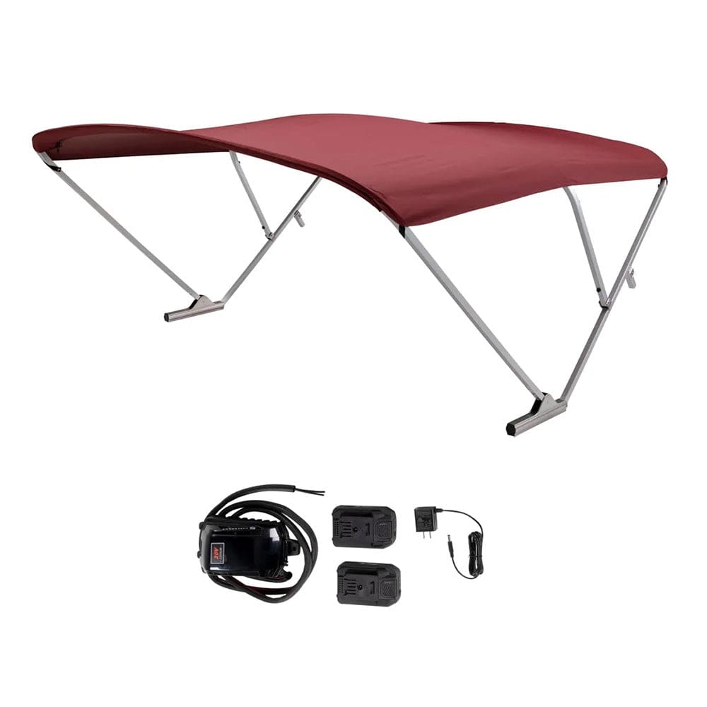 SureShade Battery Powered Bimini - Clear Anodized Frame & Burgundy Fabric - Boat Outfitting | Accessories - SureShade
