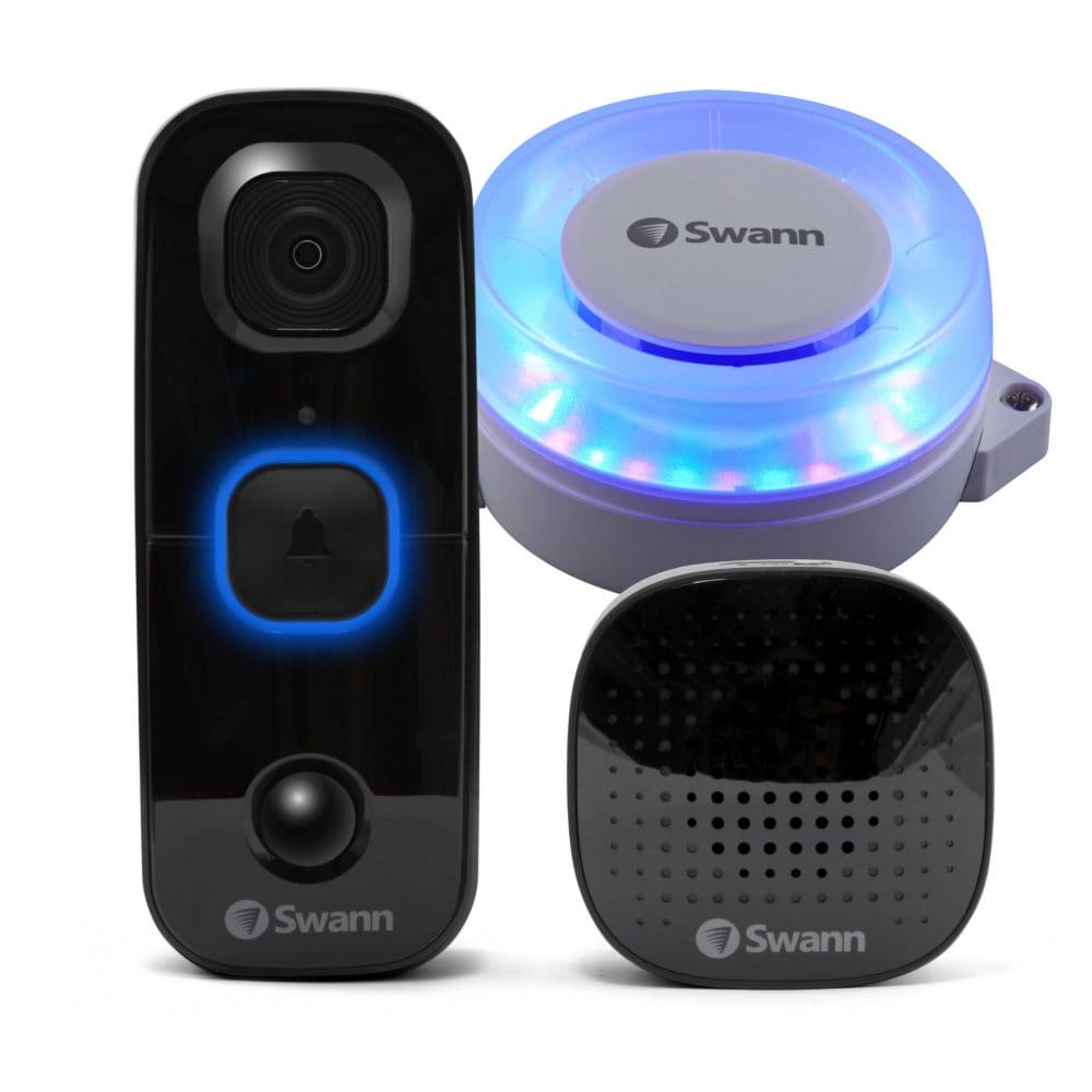 Swann Dual Powered Video Doorbell and Wi-Fi Smart Wired Audio and Visual Siren Alarm Kit - Video Doorbells Locks & Sensors - Swann