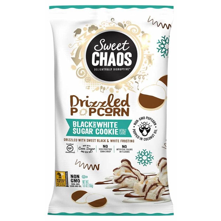 SWEET CHAOS Grocery > Snacks > Popcorn SWEET CHAOS: Black And White Sugar Cookie Drizzled Popcorn, 5.5 oz