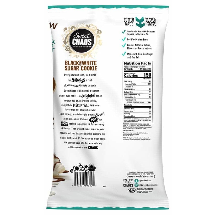 SWEET CHAOS Grocery > Snacks > Popcorn SWEET CHAOS: Black And White Sugar Cookie Drizzled Popcorn, 5.5 oz