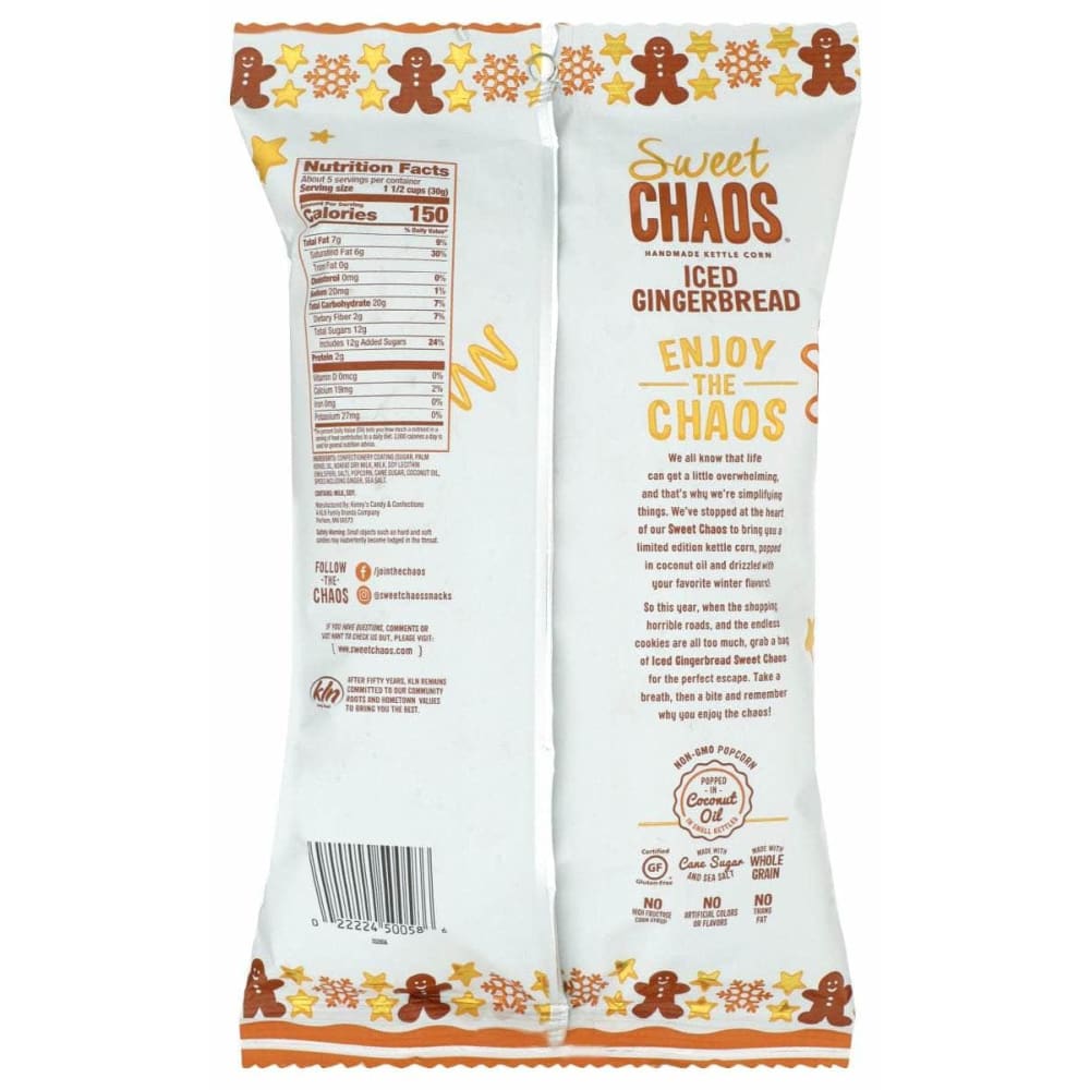 SWEET CHAOS Grocery > Snacks > Popcorn SWEET CHAOS: Iced Gingerbread Drizzled Popcorn, 5.5 oz
