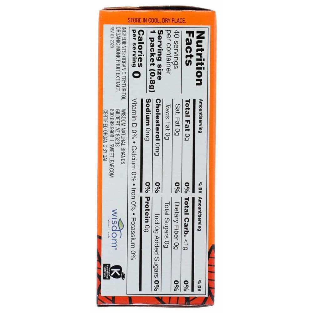 SWEETLEAF STEVIA Sweetleaf Stevia Monk Fruit Powder 40Ct, 1.13 Oz