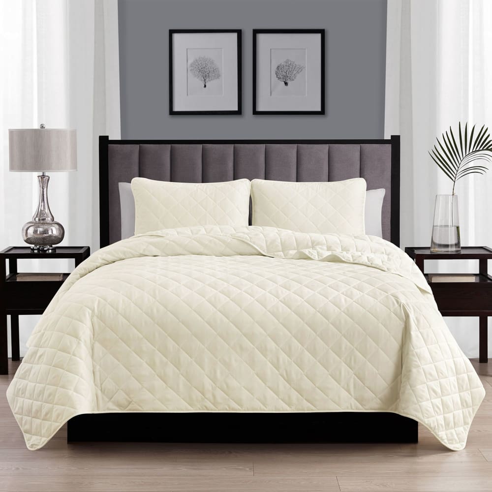 Swift Home Diamond Stitch Quilt Ivory Bedspread Coverlet Set - Swift
