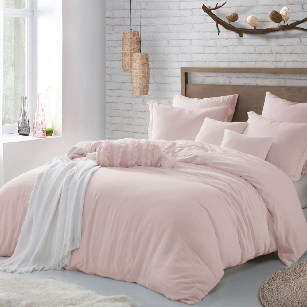 Swift Home Lush Crinkle-Washed Rose Blush Duvet Cover Set - Swift