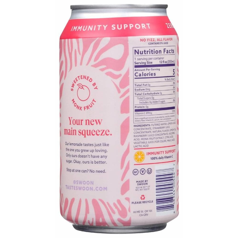 SWOON Swoon Lemonade Pink Zero Sugar, 12 Fo