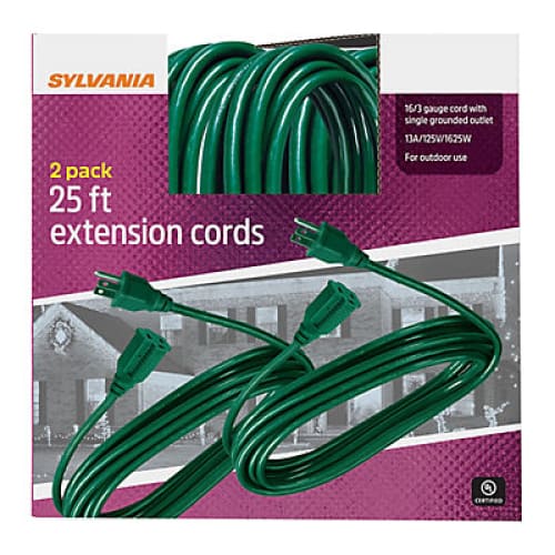 Sylvania 25’ Extensions Cords 2 pk. - Home/Seasonal/Holiday/Holiday Decor/Christmas Lights/ - Sylvania