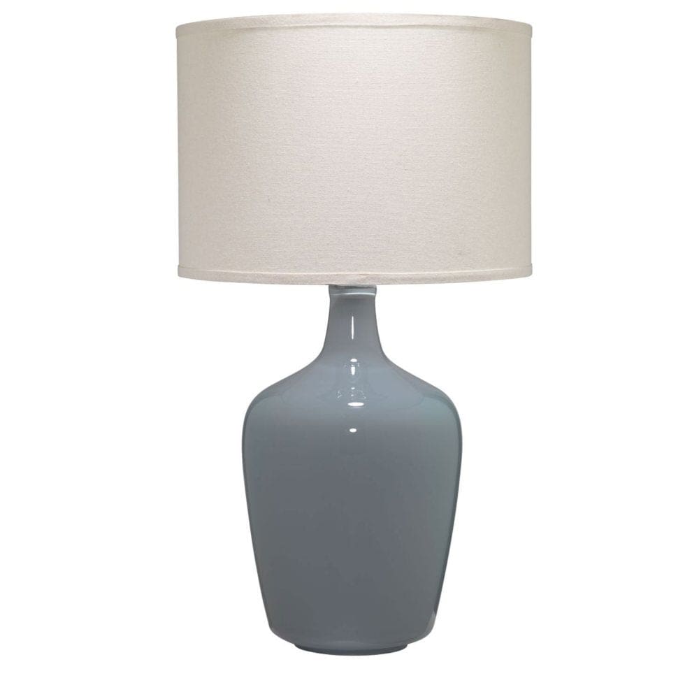 Table Lamp in Dove Grey Glass with Drum Shade in Pebble LInen - Decor - Table