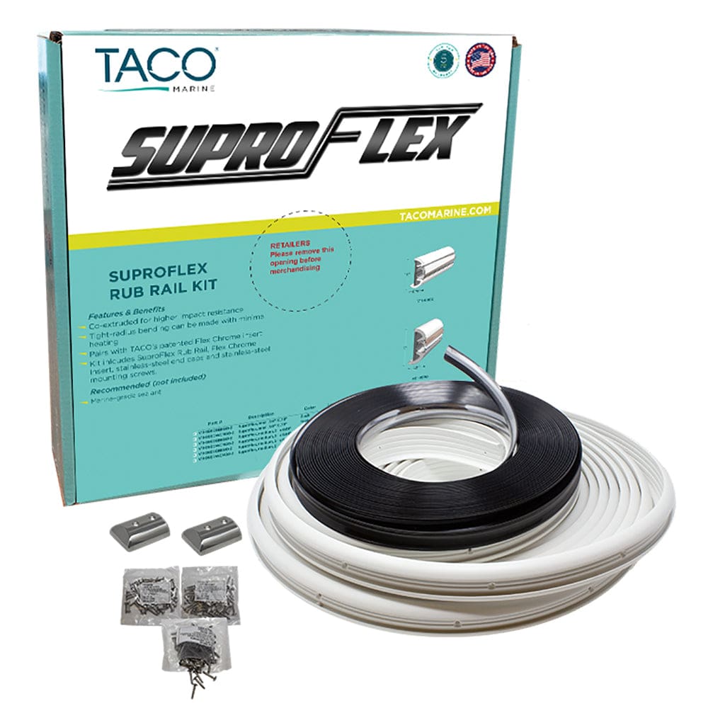 TACO SuproFlex Rub Rail Kit - White with Flex Chrome Insert - 2H x 1.2W x 60’L - Marine Hardware | Rub Rail - TACO Marine