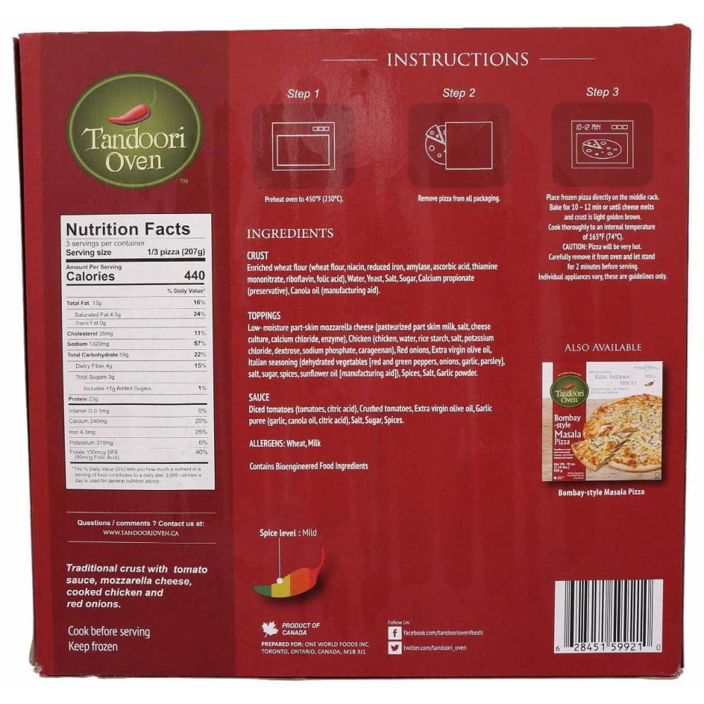 Tandoori Oven Grocery > Frozen TANDOORI OVEN: Pizza Tandoori Chkn Tikka, 621 gm