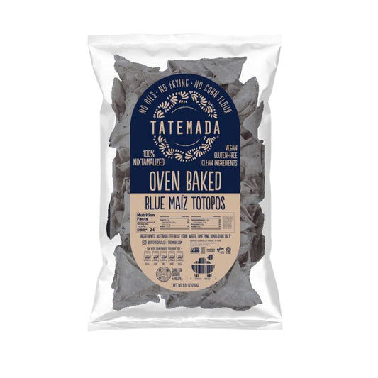 TATEMADA: Blue Oven Baked Maiz Totopos 250 gm (Pack of 4) - Tortilla & Corn Chips - TATEMADA