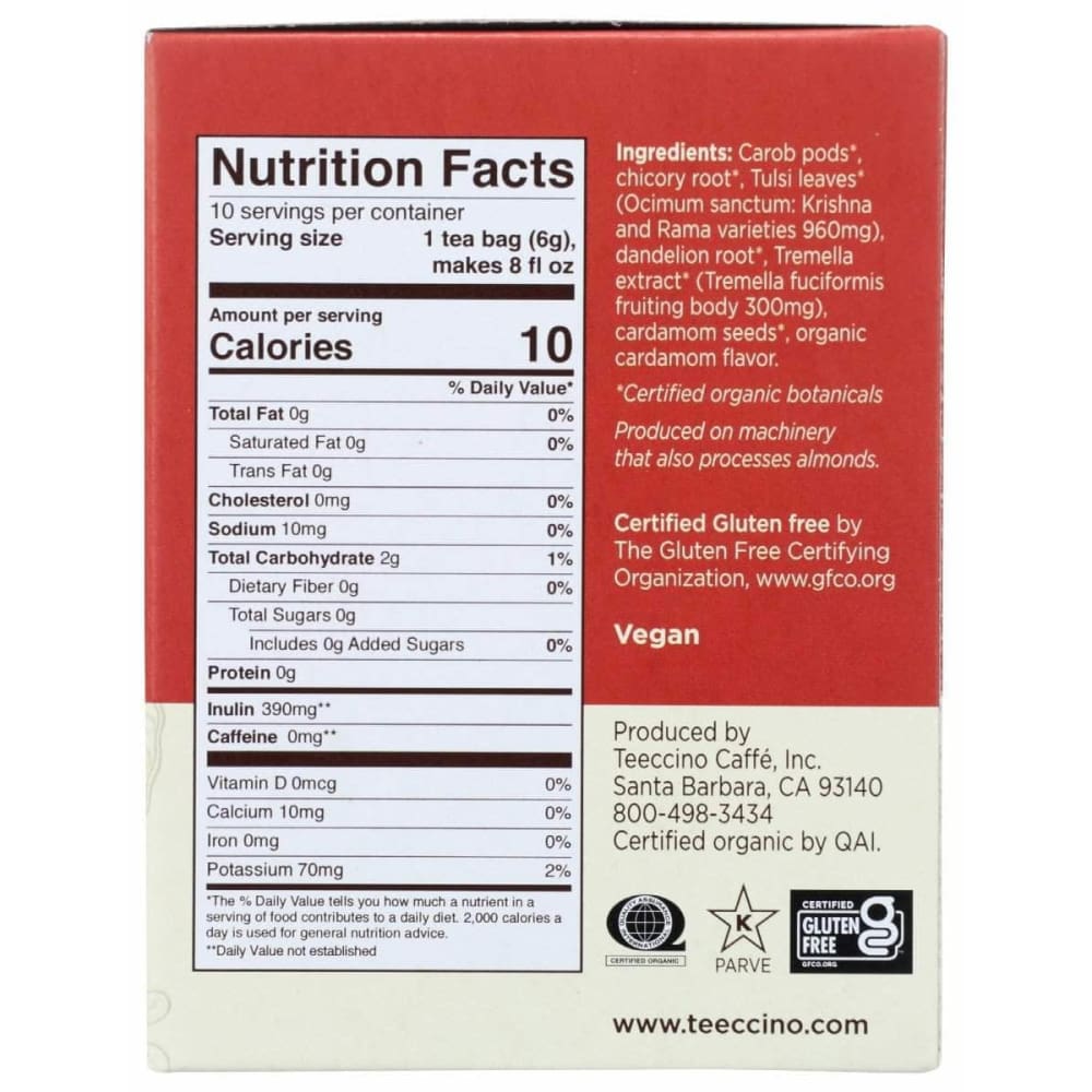 TEECCINO Teeccino Tea Tulsi Mushroom, 10 Ct