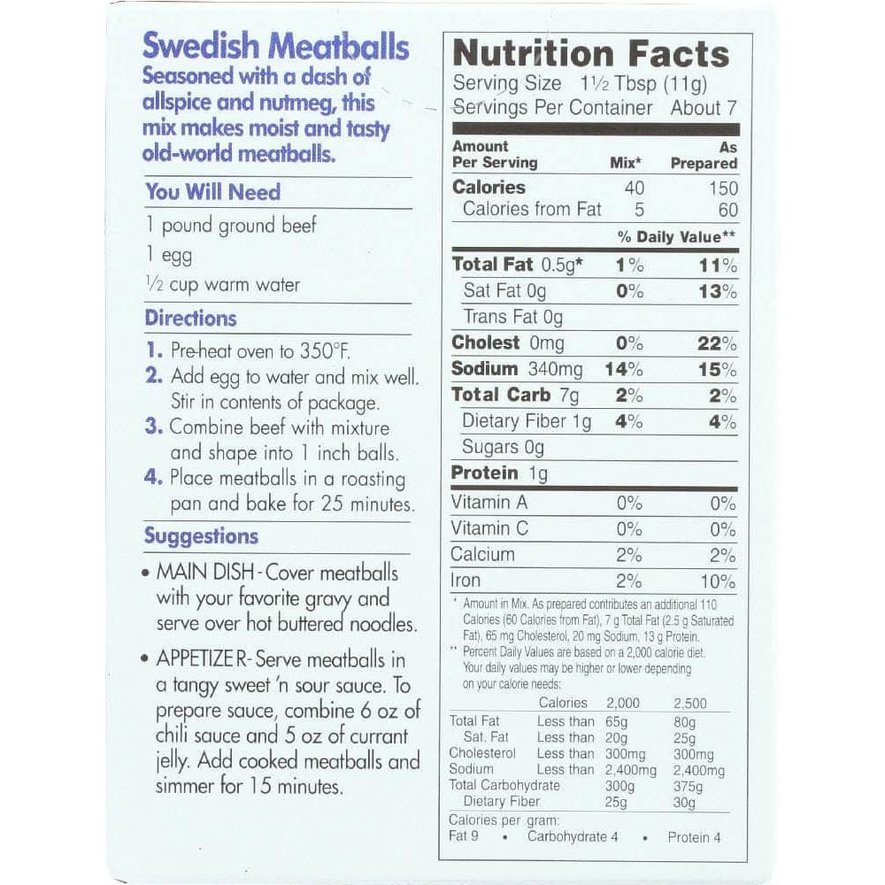 Tempo Tempo Mix Seasoning Meatball Swedish, 2.75 oz