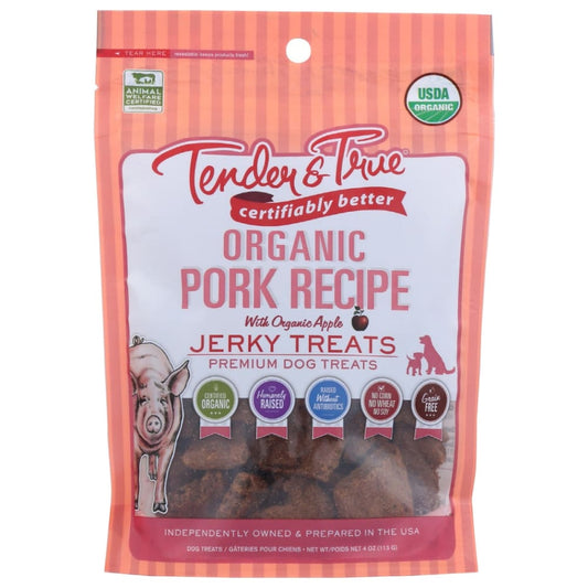 TENDER AND TRUE: Dog Treat Pork Jerky Org 4 OZ (Pack of 3) - Pet > Dog > Best Natural Treats For Dogs Organic Dog Treats - TENDER AND TRUE