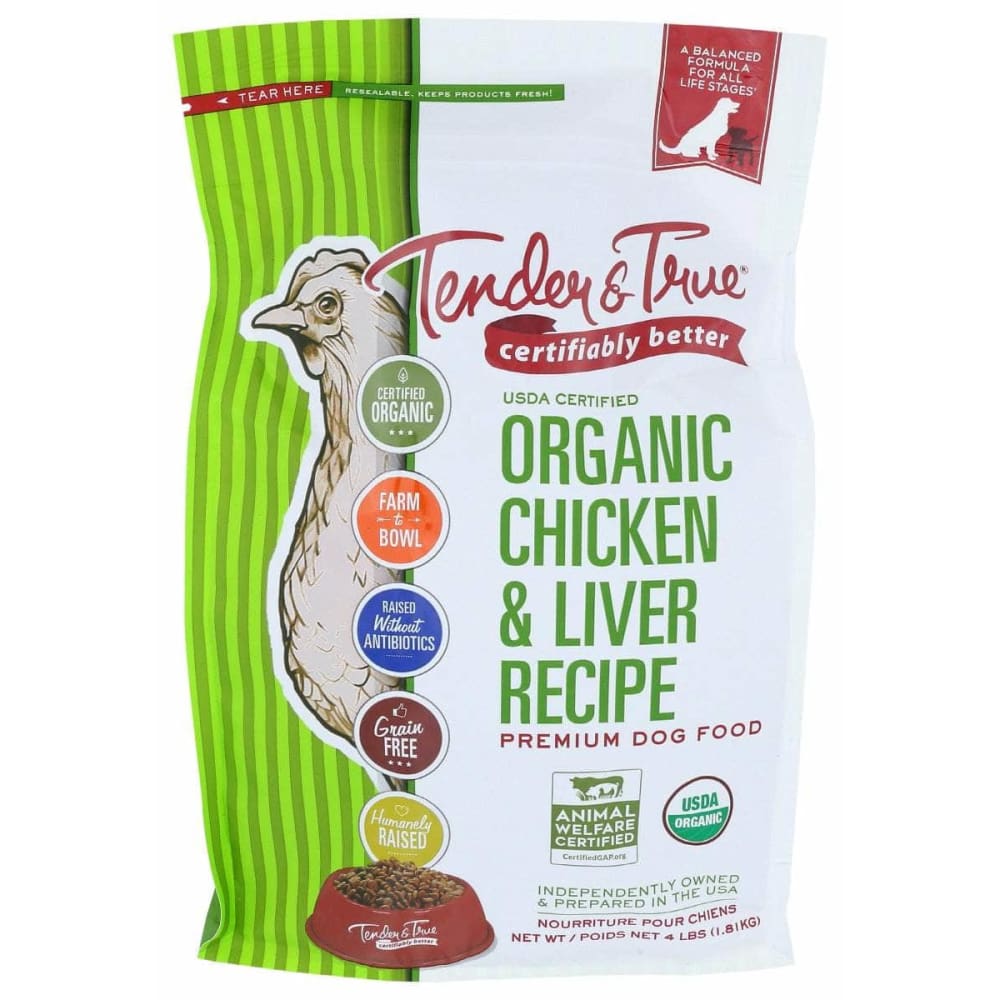 TENDER AND TRUE TENDER AND TRUE Organic Chicken and Liver Dry Dog Food, 4 lb