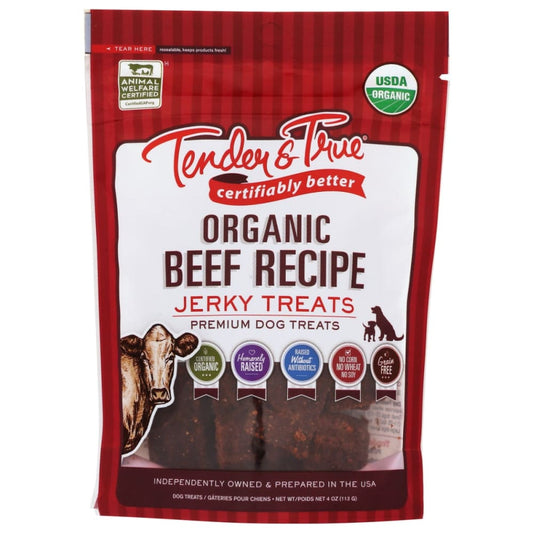 TENDER AND TRUE: Treat Dog Jerky Beef Org 4 OZ (Pack of 3) - MONTHLY SPECIALS > Dog > Best Natural Treats For Dogs Organic Dog Treats -