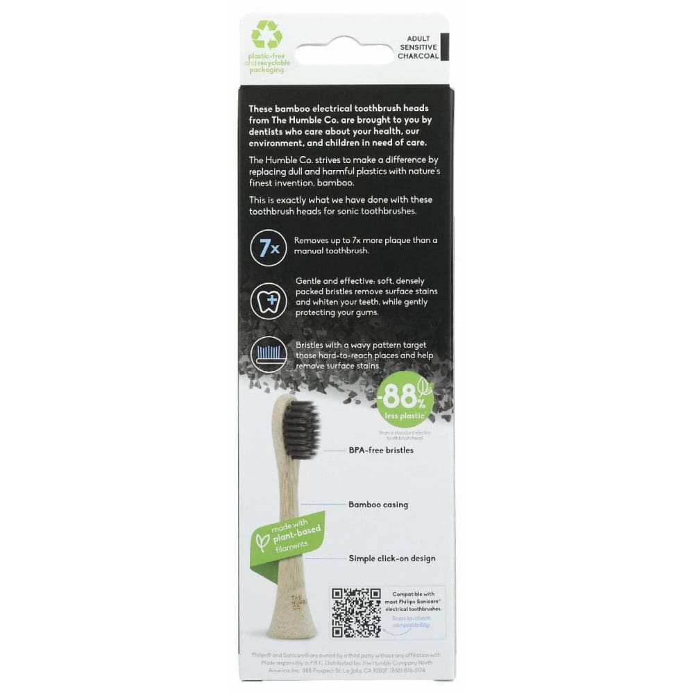 THE HUMBLE CO Beauty & Body Care > Oral Care > Toothbrushes THE HUMBLE CO Bamboo Heads With Charcoal Infused Bristles Electric Tootbrush, 3 pc