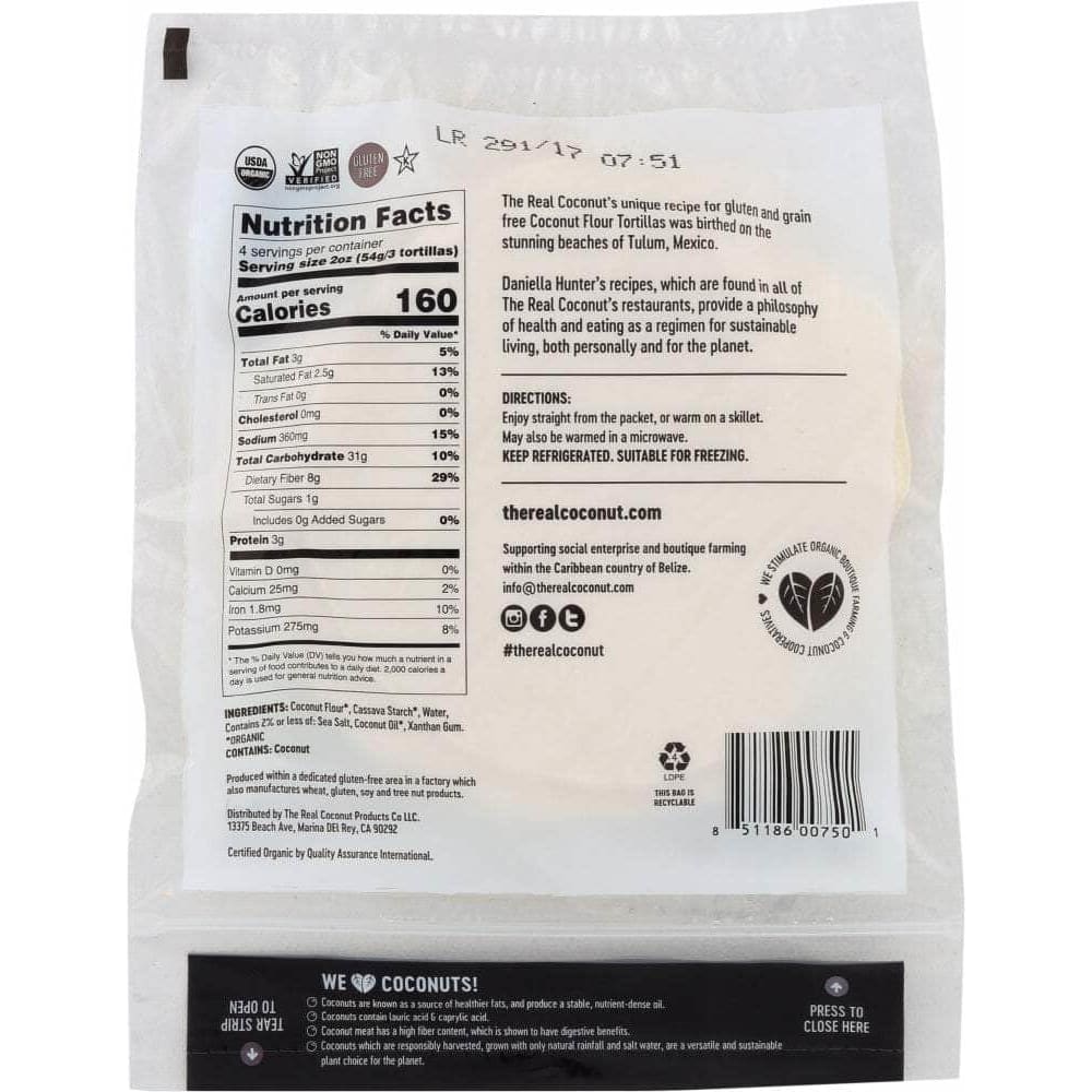 The Real Coconut The Real Coconut 12 Coconut Flour Tortillas, 7.6 oz