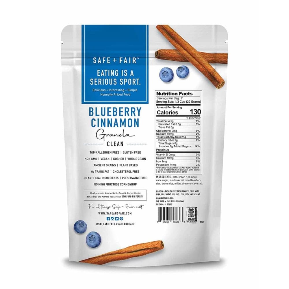 THE SAFE AND FAIR FOOD COMPANY Grocery > Breakfast > Breakfast Foods THE SAFE AND FAIR FOOD COMPANY: Granola Blueberry Cinnamon, 12 oz