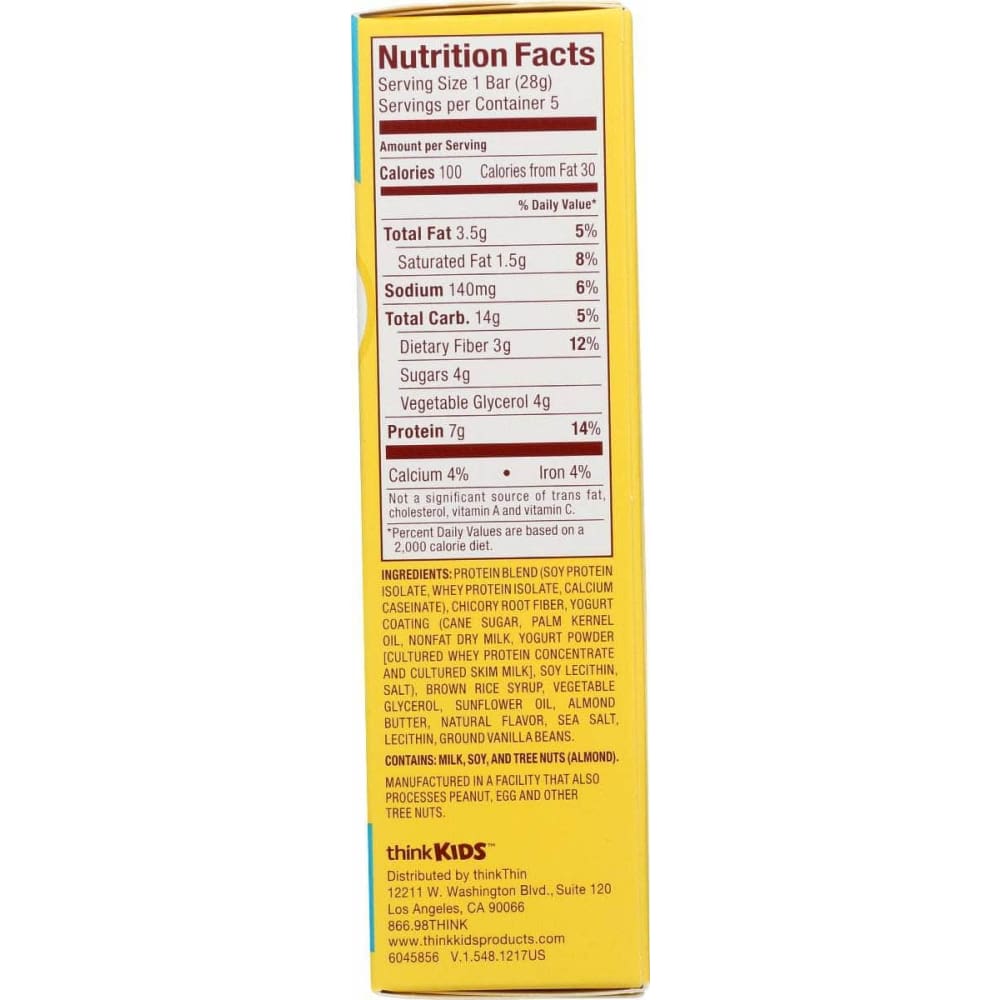 THINK! Grocery > Breakfast > Breakfast Foods THINK! ThinkKids Protein Bars Vanilla Cupcake 5 Bars, 4.9 oz