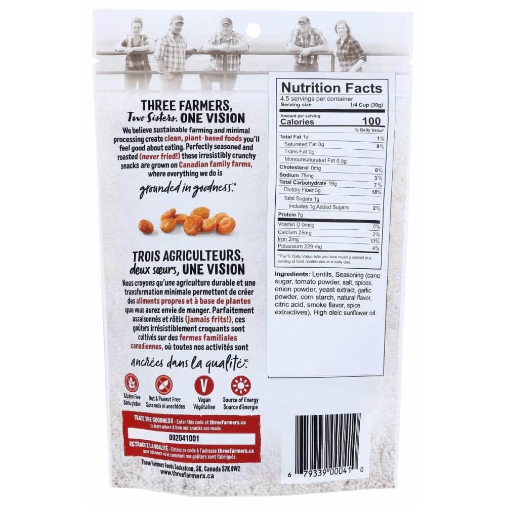 THREE FARMERS FOODS INC Three Farmers Foods Inc Snack Lentil Barbeque, 140 Gm