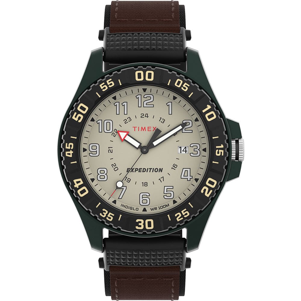 Timex Expedition Acadia Rugged Black Resin Case - Natural Dial - Brown/ Black Fabric Strap - Outdoor | Watches,Outdoor | Fitness / Athletic
