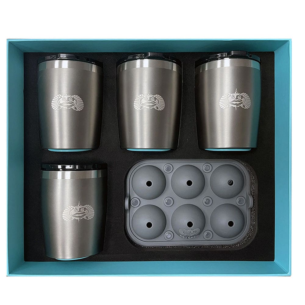 Toadfish Non-Tipping 10oz Graphite Rocks Tumblers w/ Ice Ball Tray - 4 Tumblers - Boat Outfitting | Deck / Galley - Toadfish