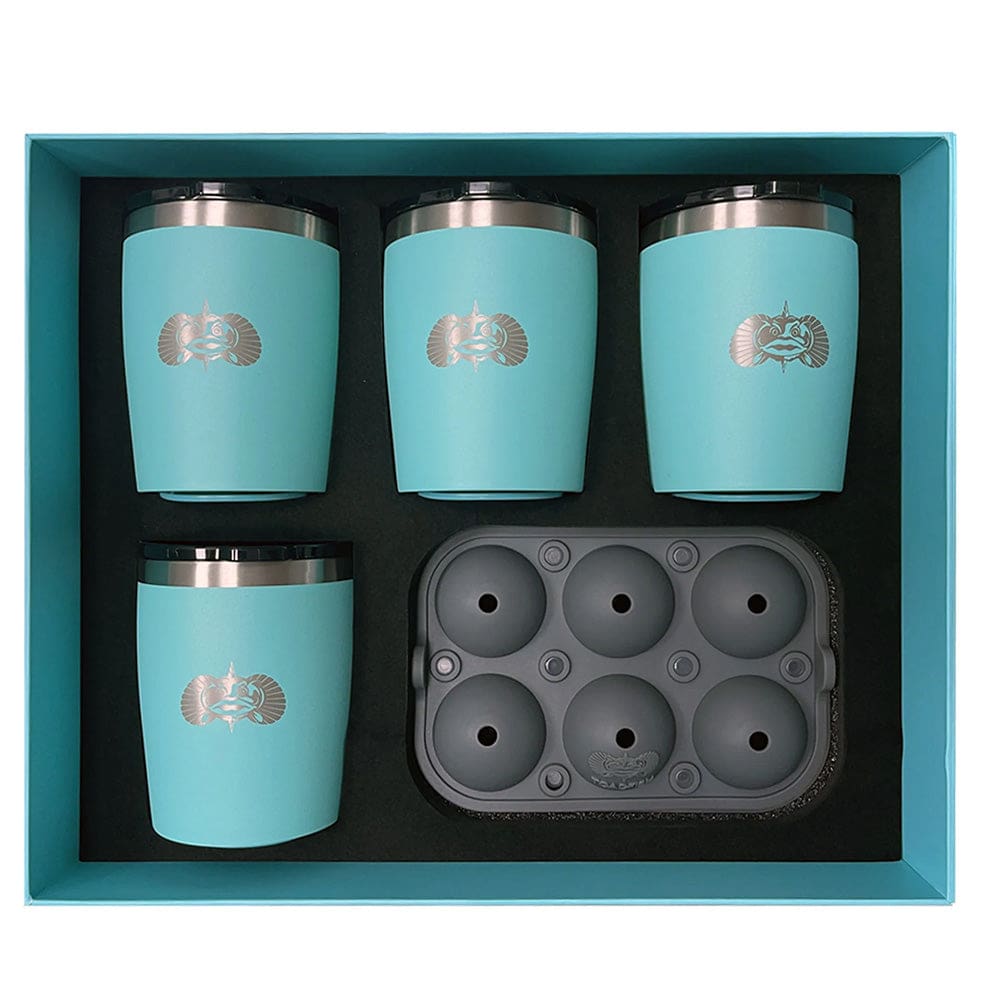 Toadfish Non-Tipping 10oz Teal Rocks Tumblers w/ Ice Ball Tray - 4 Tumblers - Boat Outfitting | Deck / Galley - Toadfish