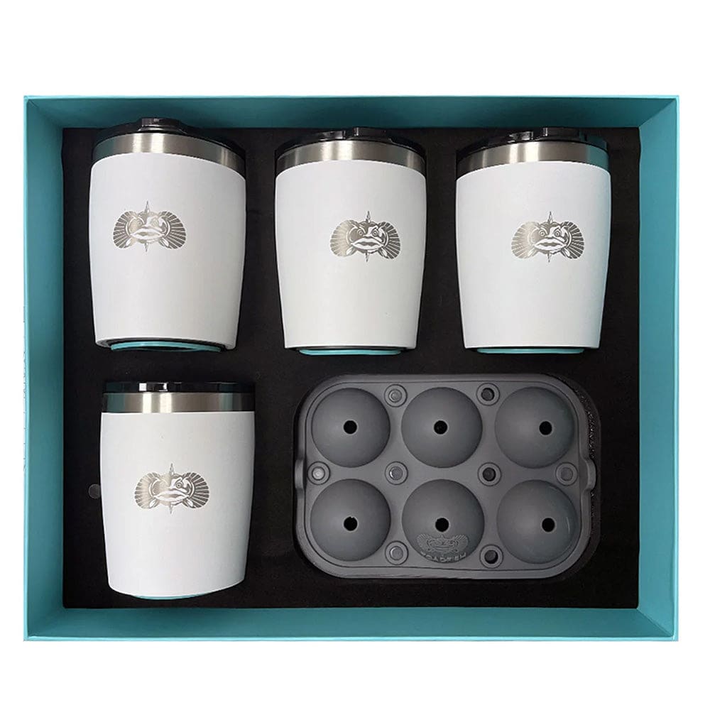 Toadfish Non-Tipping 10oz White Rocks Tumblers w/ Ice Ball Tray - 4 Tumblers - Boat Outfitting | Deck / Galley - Toadfish