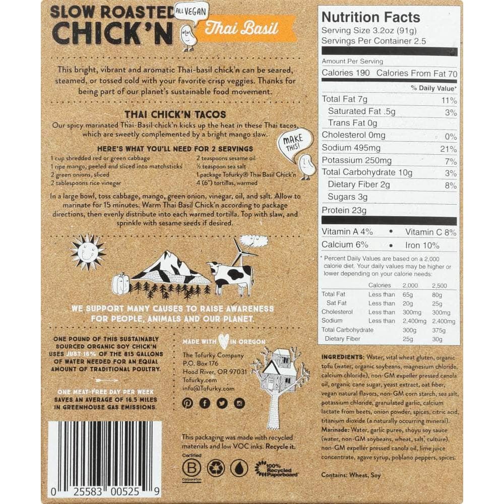 Tofurky Tofurky Slow Roasted Chick'n Thai Basil, 8 oz