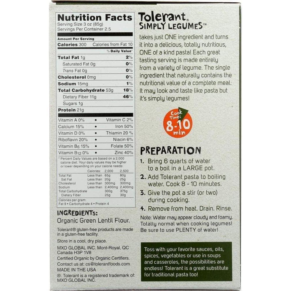 Tolerant Tolerant Pasta Penne Green Lentil Organic, 8 oz