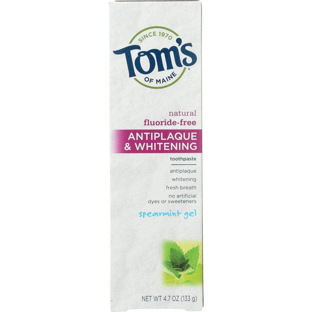 Toms Of Maine Toms Of Maine Fluoride-Free Antiplaque & Whitening Toothpaste Spearmint Gel, 4.7 Oz