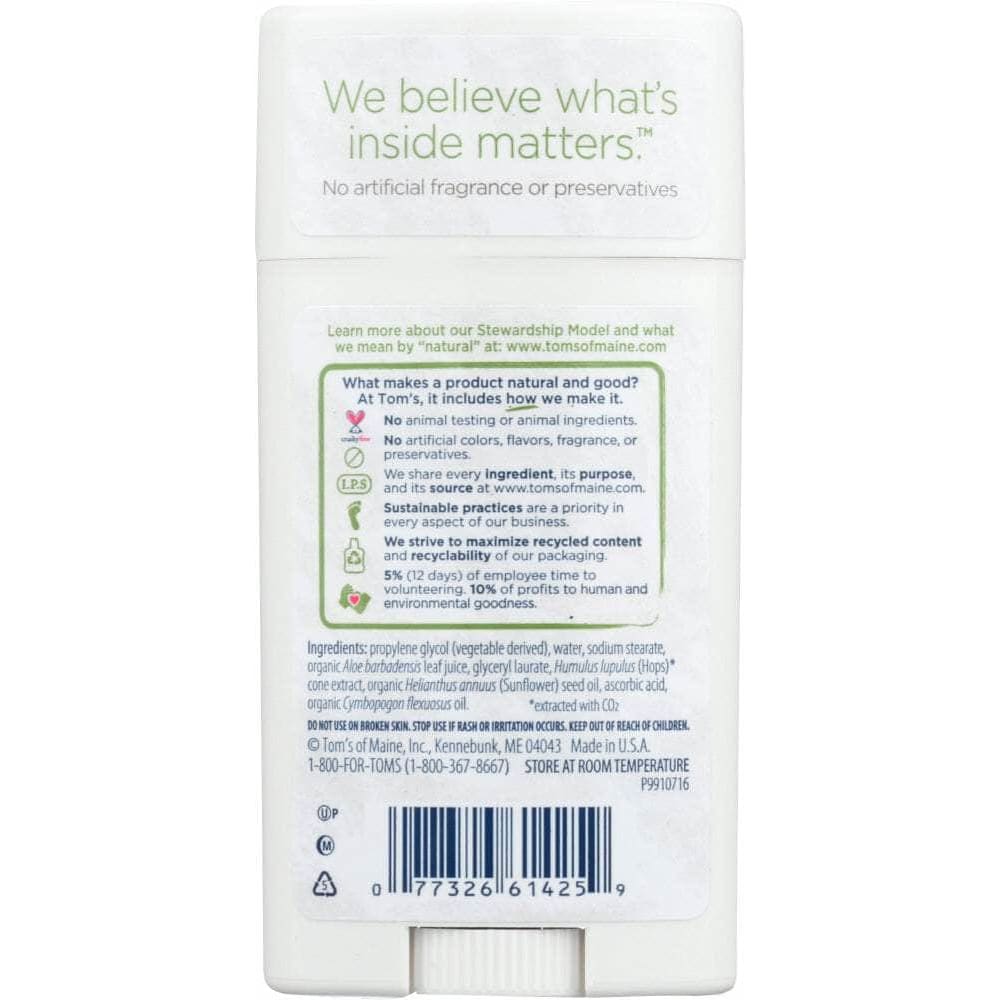 Toms Of Maine Toms Of Maine Natural Long-Lasting Deodorant Stick Aluminum-Free Unscented, 2.25 Oz
